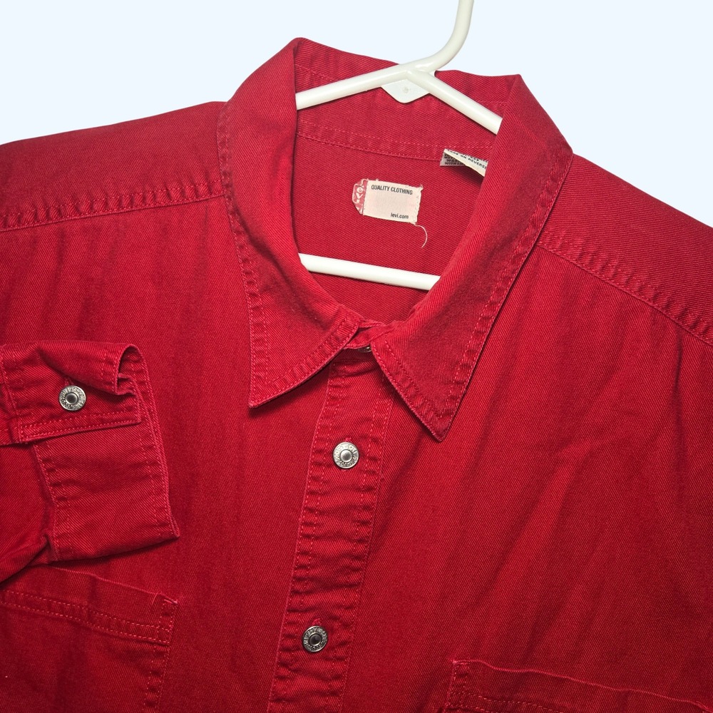 Levis Vintage Cotton Denim Long Sleeve Button Down Work Shirt Mens XL Y2K READ